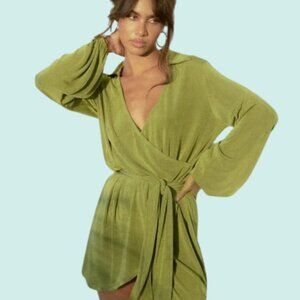 Princess Polly Women's Green Wrap Tie Dress